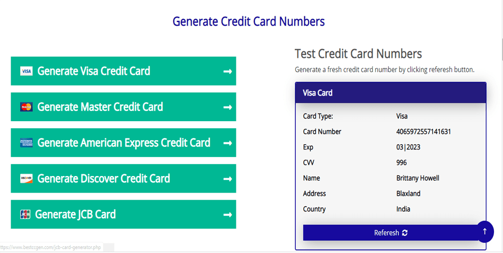 Nhấp vào mục Generate Visa Credit Card để tạo thẻ