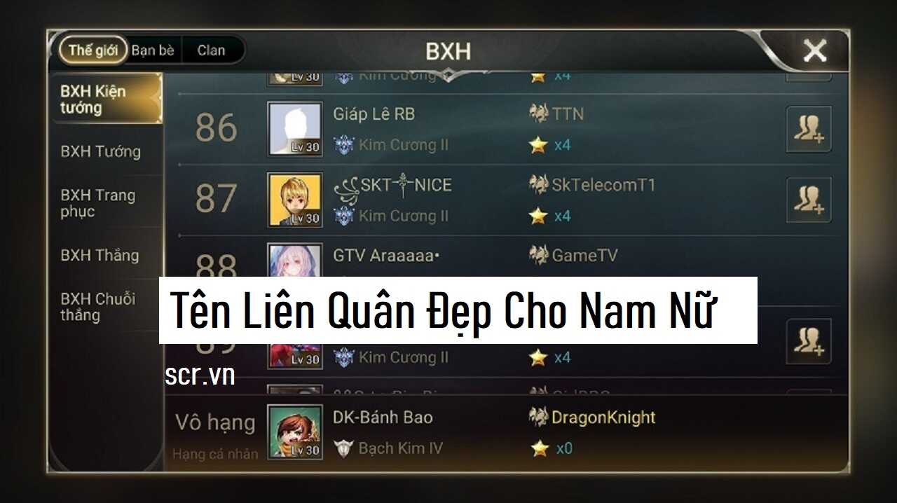 Ten Lien Quan Dep Cho Nam Nu