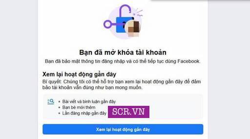 Đã mở khoá Facebook thành công