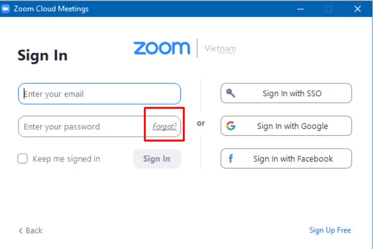 Sử dụng chức năng Quên mật khẩu để đăng nhập Zoom bằng Email cá nhân