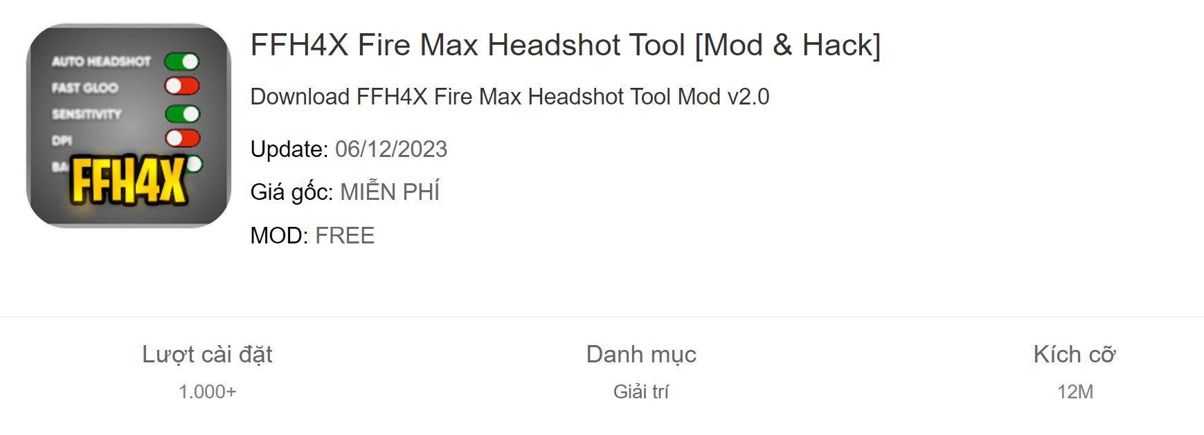 FFH4X Fire Max Headshot Tool  Mod v2.0