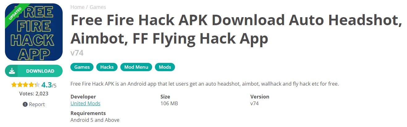 Free Fire Hack APK v74