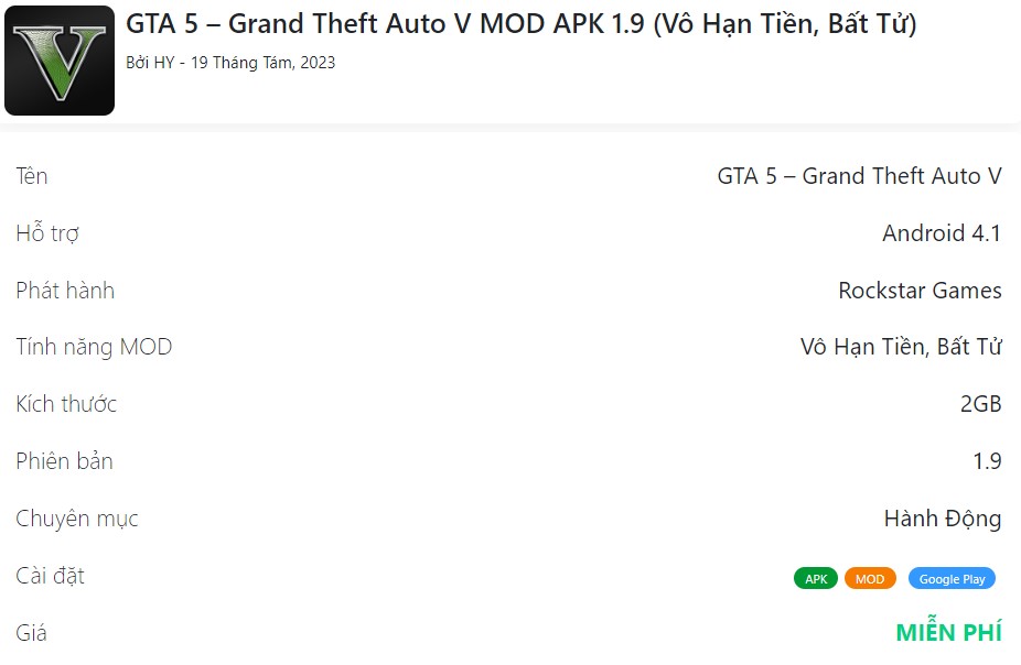 GTA 5 – Grand Theft Auto V MOD APK 1.9