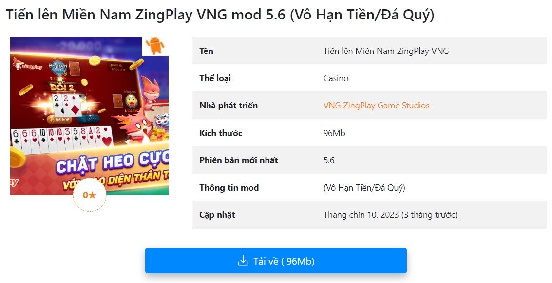Tiến lên Miền Nam ZingPlay VNG mod 5.6
