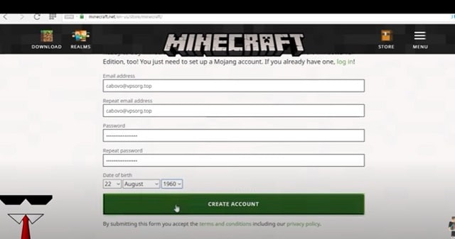 Bước 3 - điền đầy đủ thông tin và tạo tài khoản Minecraft mới