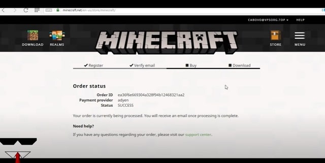 Bước 4 - Đăng ký thành công Minecraft miễn phí