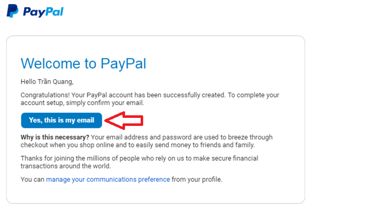 Xác thực tài khoản PayPal - bước 1
