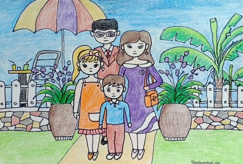 Vẽ tranh ước mong của em có một gia đình hạnh phúc