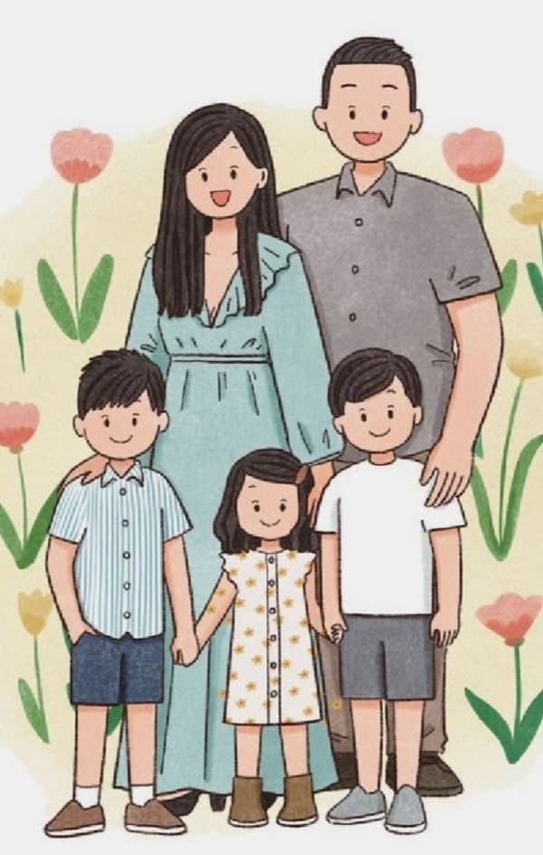 Bức tranh gia đình 5 người đẹp nhất