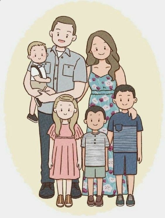 Bức tranh gia đình 6 người đặc sắc