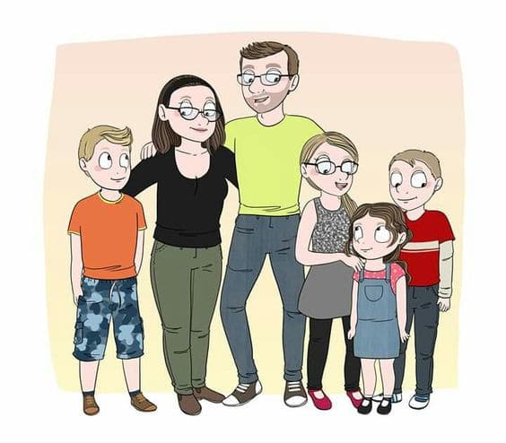 Bức tranh gia đình 6 người đơn giản