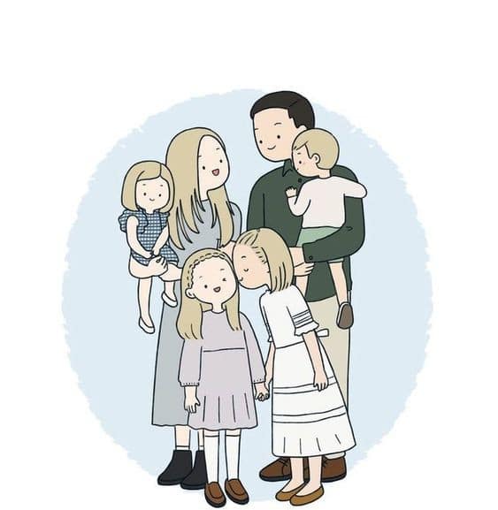 Bức tranh gia đình 6 người siêu cute