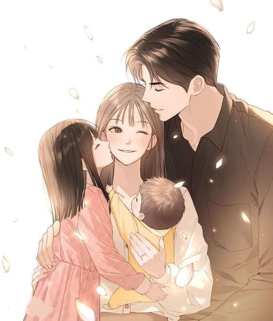 Bức tranh gia đình anime cute