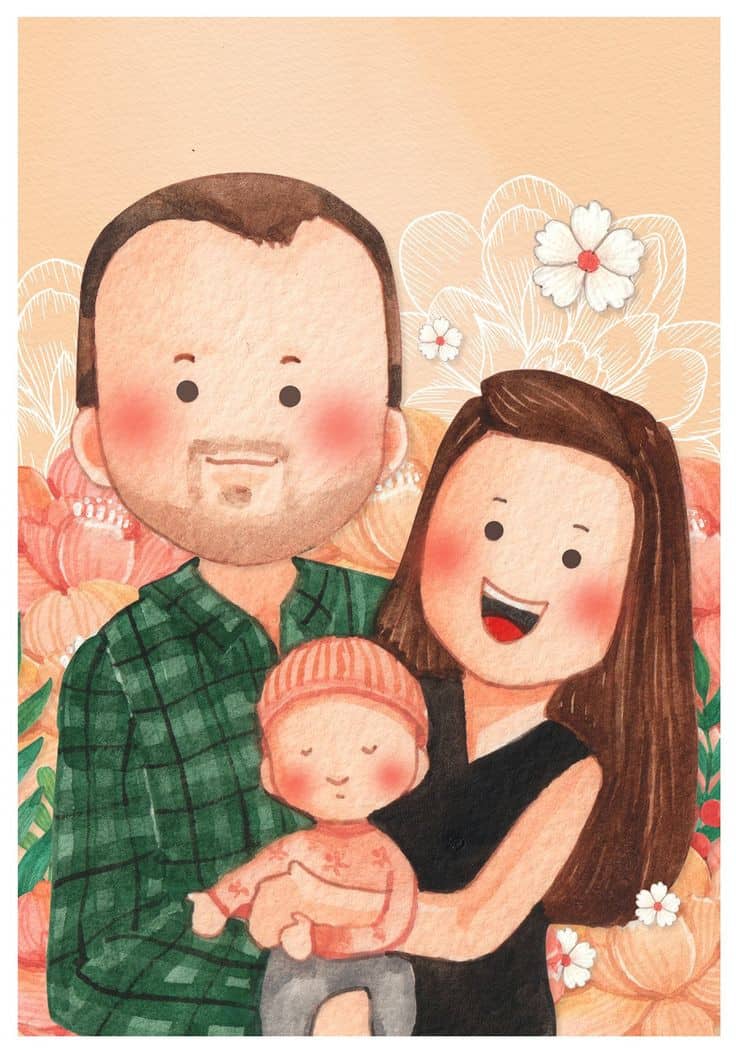 Bức tranh gia đình chibi siêu cute