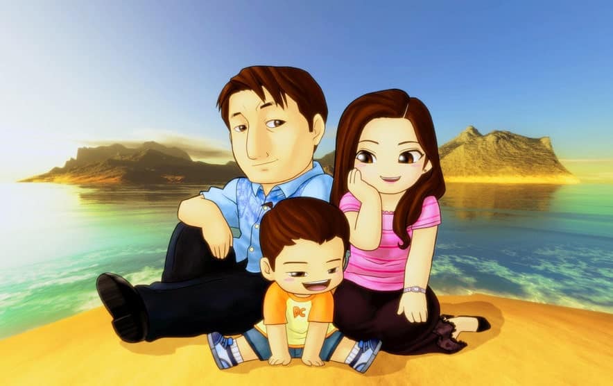 Hình tranh gia đình 3 người chibi cute