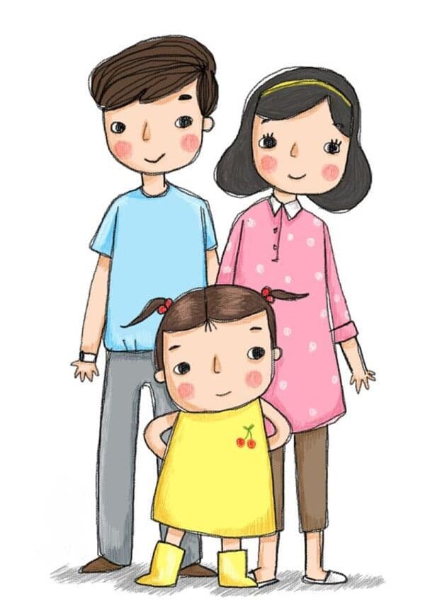 Hình tranh gia đình 3 người cute