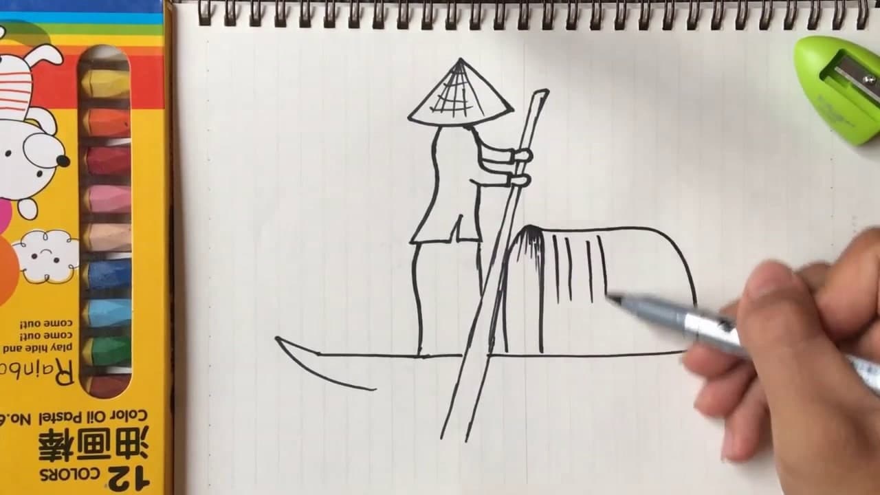 Hình vẽ cô lái đò bằng bút chì đơn giản