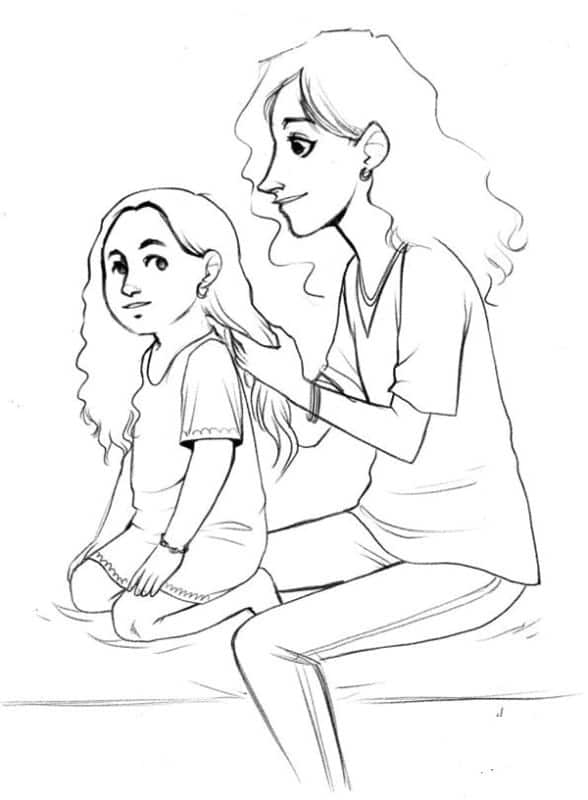 Mẫu tranh vẽ mẹ và con gái chân thực
