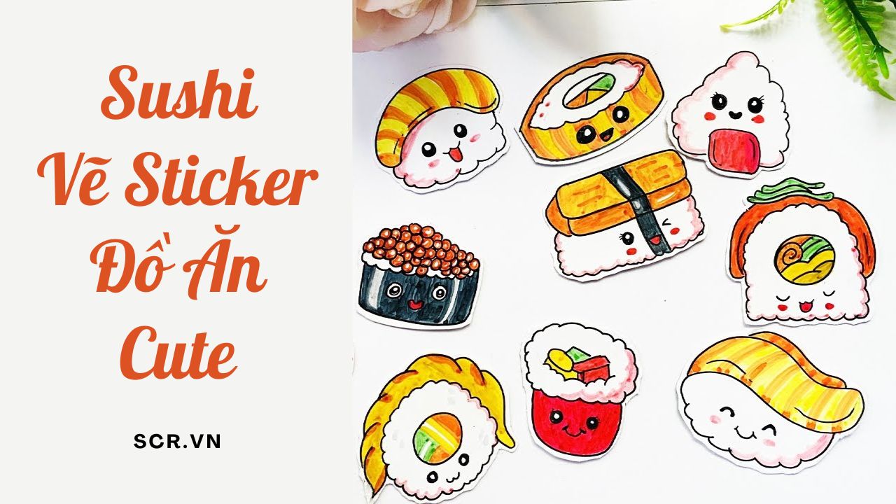 Sushi Vẽ Sticker Đồ Ăn Cute