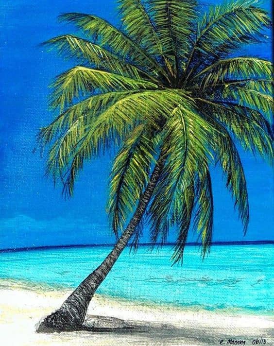 Tranh cây dừa ở biển đẹp