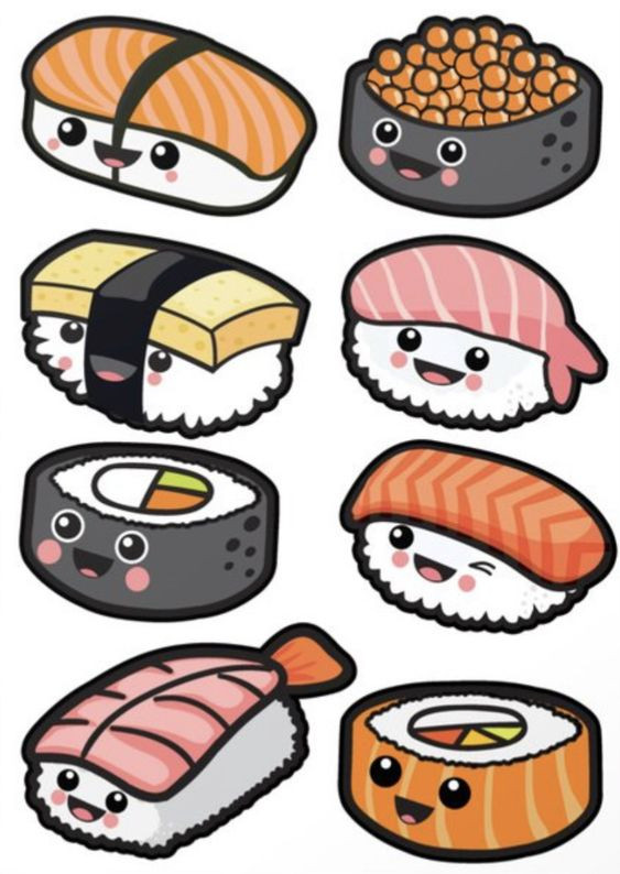 Tranh đồ ăn sushi dễ thương