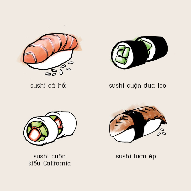 Tranh đồ ăn sushi đẹp