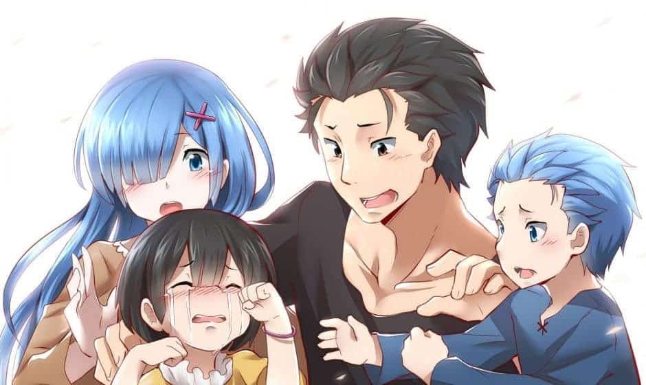 Tranh gia đình 4 người anime ấn tượng