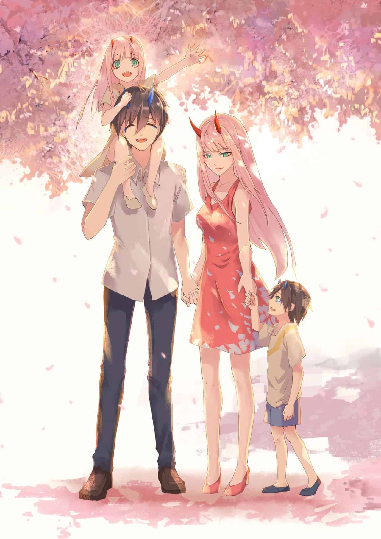 Tranh gia đình 4 người anime dễ thương