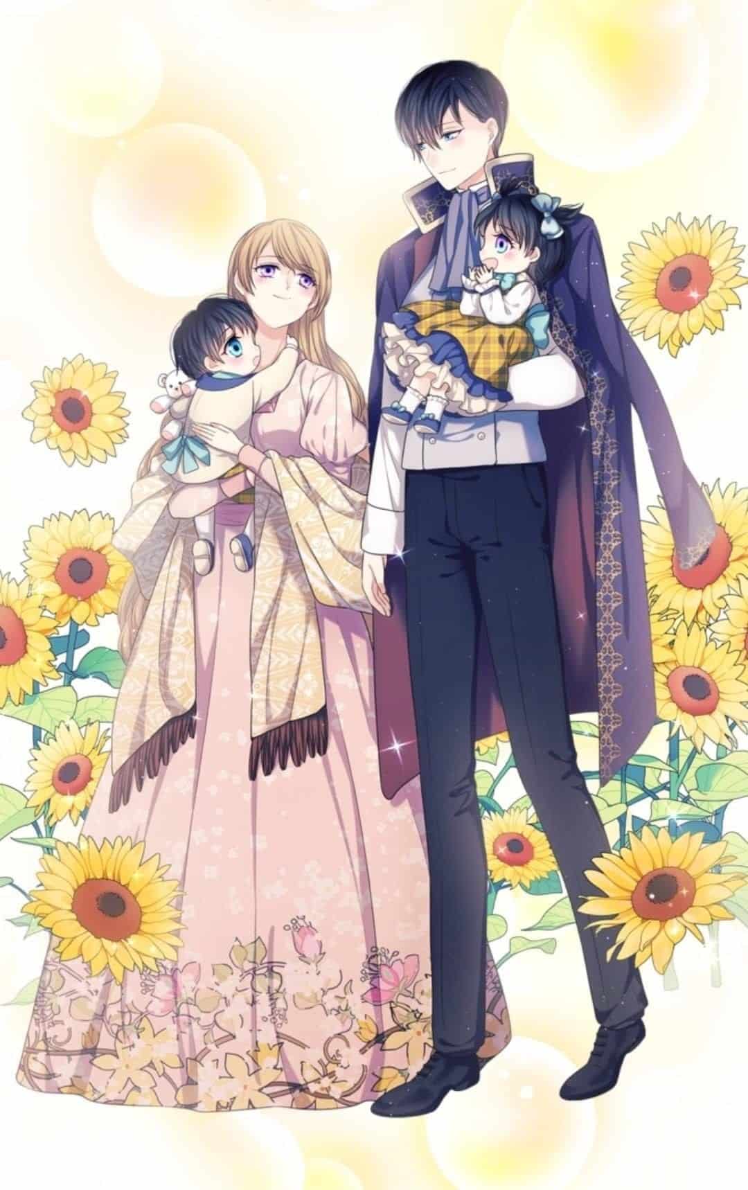 Tranh gia đình 4 người anime đẹp
