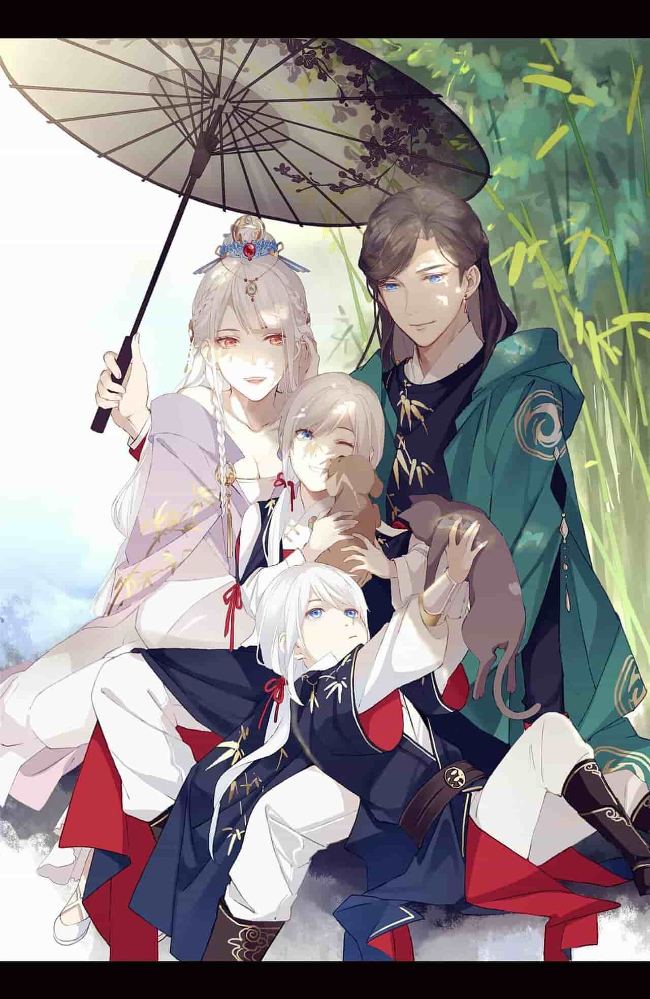 Tranh gia đình 4 người anime siêu đẹp
