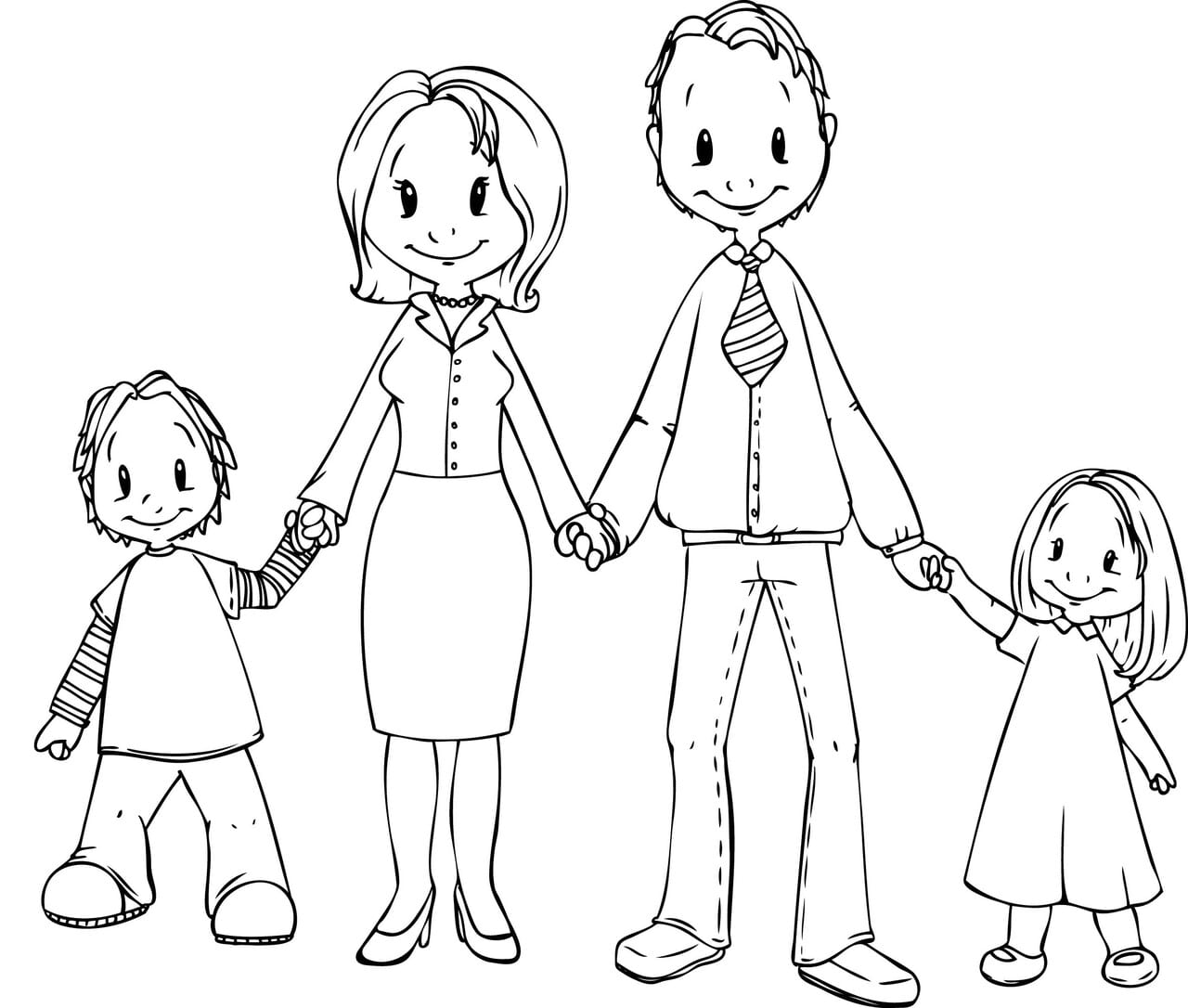 Tranh gia đình 4 người tô màu đơn giản