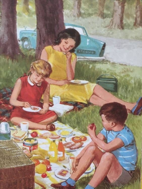Tranh gia đình đi picnic chân thực