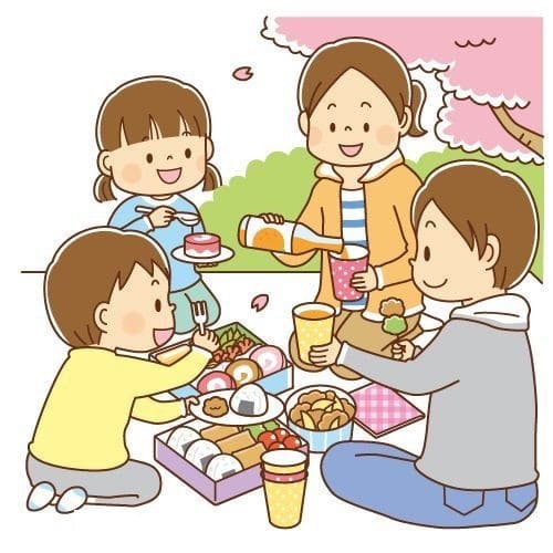 Tranh gia đình đi picnic chibi cute