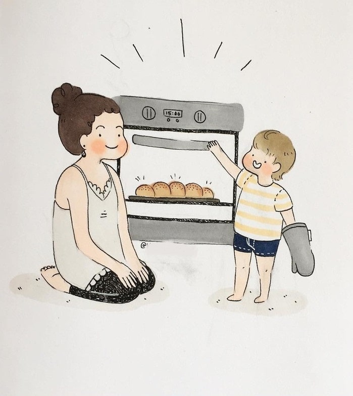 Tranh mẹ làm bánh cute