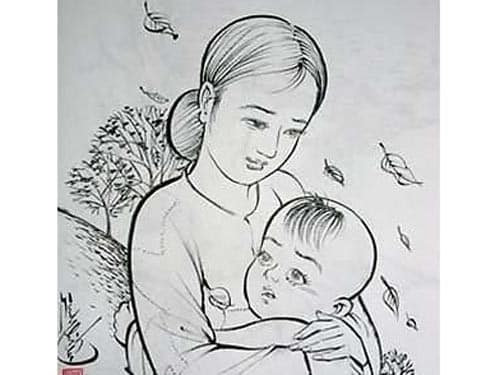 Tranh mẹ ôm con bằng bút chì ý nghĩa