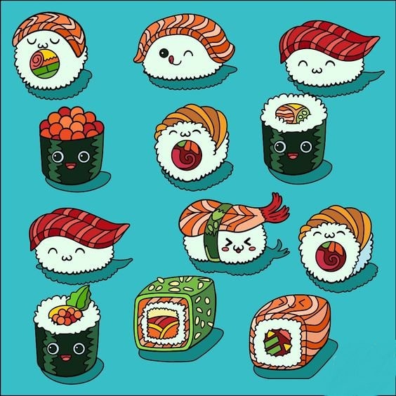 Tranh sushi đồ ăn cute
