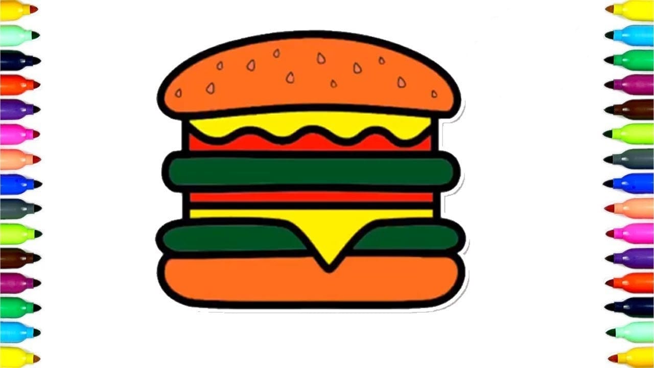 Tranh về bánh hamburger đơn giản
