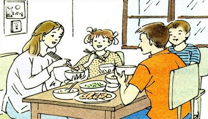 Tranh về bữa cơm trắng mái ấm gia đình chi tiết