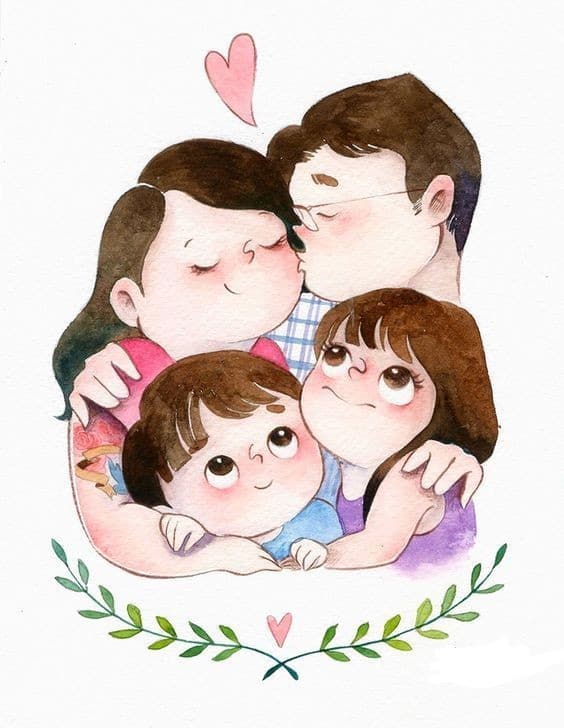 Tranh về gia đình hạnh phúc cute