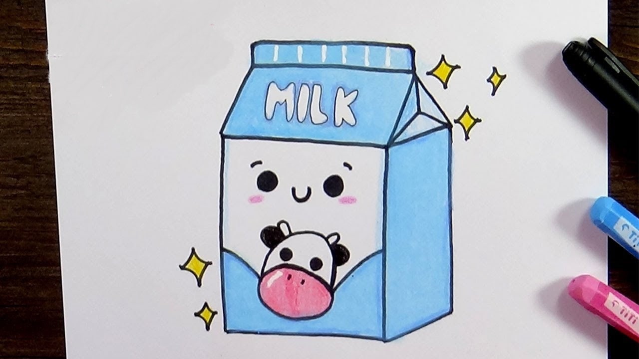 Tranh về hộp sữa bò cute