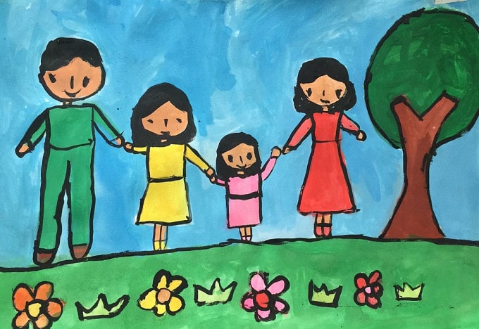 Vẽ mẹ và 2 con gái đẹp