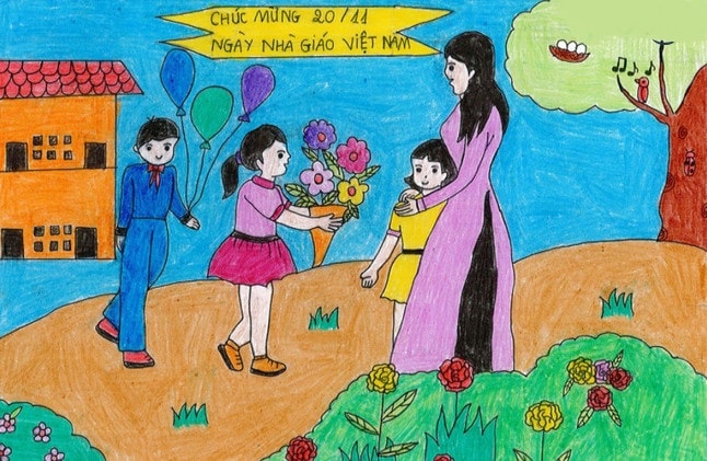 Vẽ tặng hoa cho cô giáo đẹp nhất