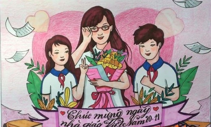 Vẽ tặng hoa cho cô giáo sáng tạo