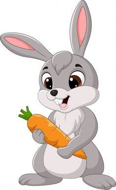 Tranh con thỏ cầm củ cà rốt dễ thương
