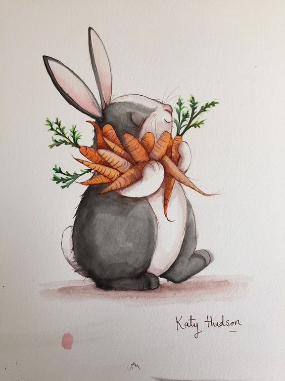 Tranh con thỏ cầm củ cà rốt độc đáo