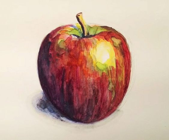 Tranh quả táo bằng màu nước đặc sắc