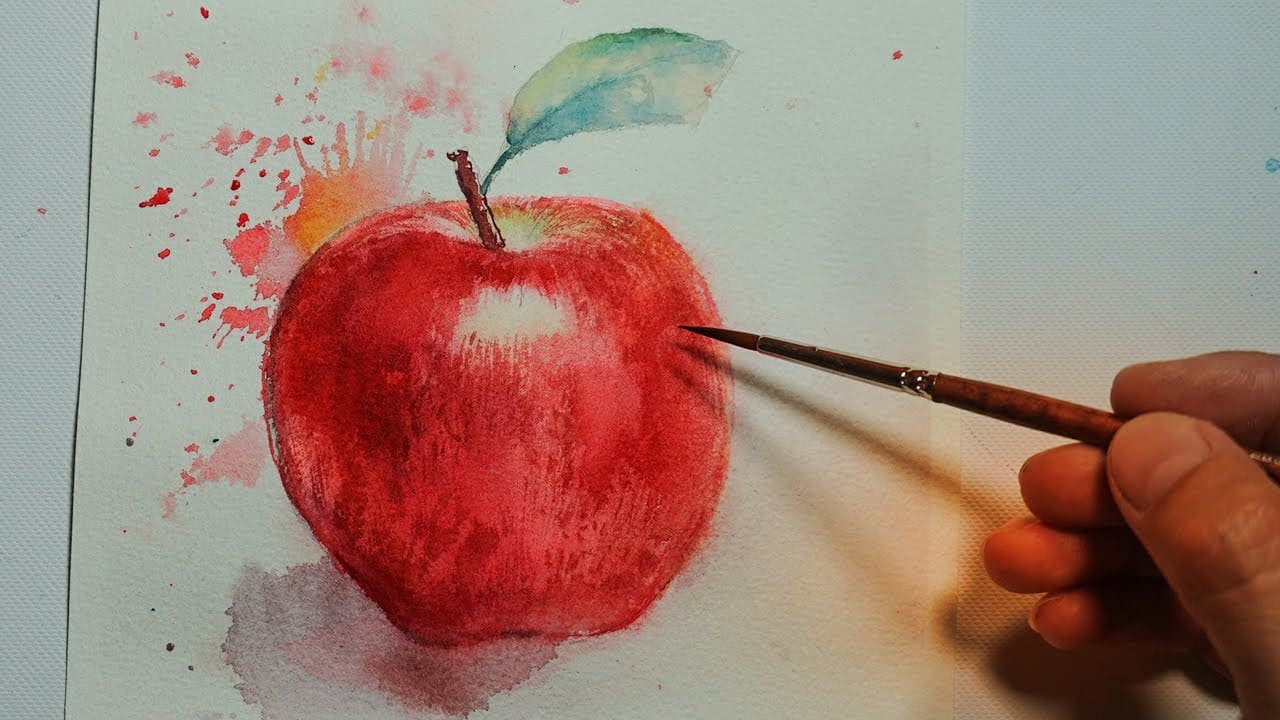 Tranh quả táo bằng màu nước siêu đẹp