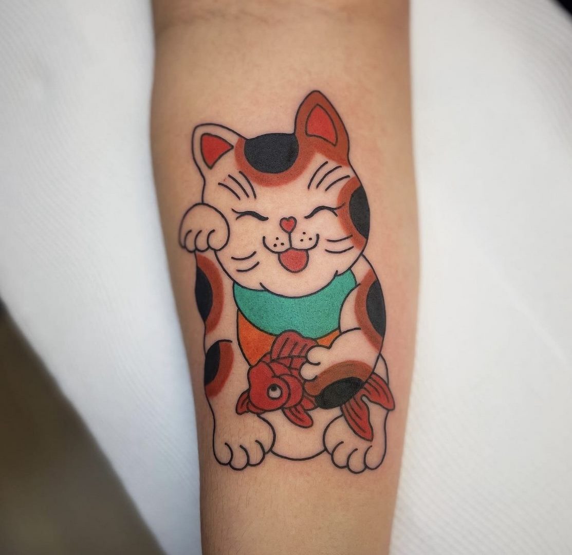 Tattoo Mèo Thần Tài Cute