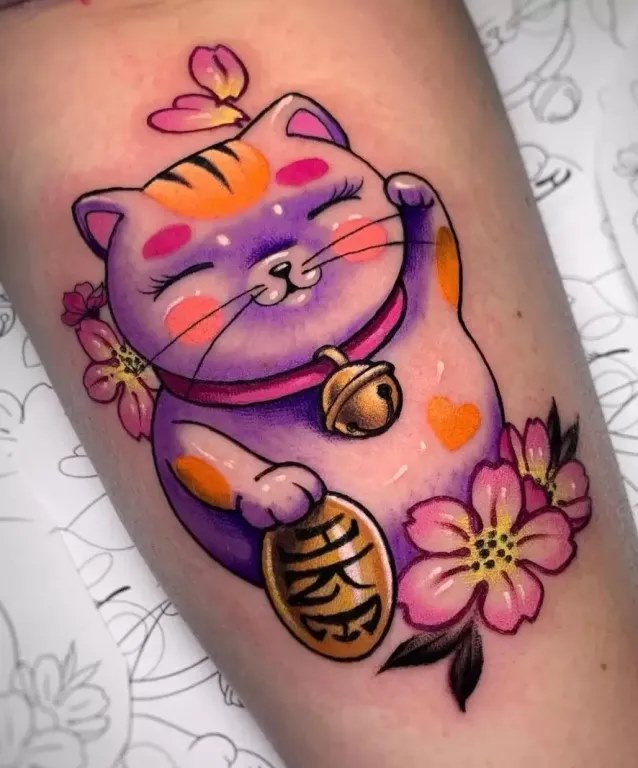 Tattoo Mèo Thần Tài Nghệ Thuật
