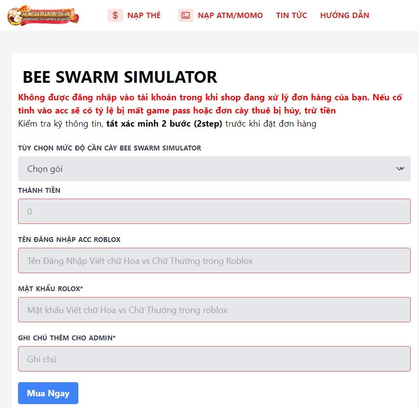 Cày thuê Bee Swarm Simulator tại Hungakiraroblox.vn